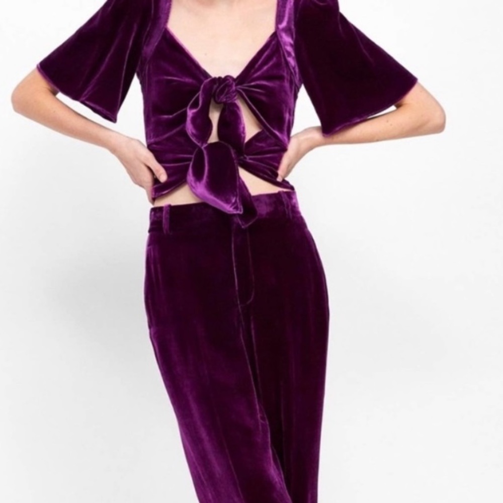 Zara double knotted silk velvet crop top